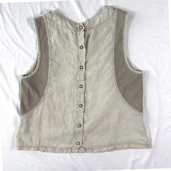 XCVI Womens S Linen Sleeveless Tank Top Mixed Media Layering Boho Neutral Clean - Picture 9 of 9